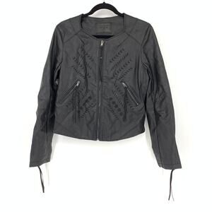 Blanknyc Women's Large Black Motorcycle Jacket Faux Leather Stitch Details